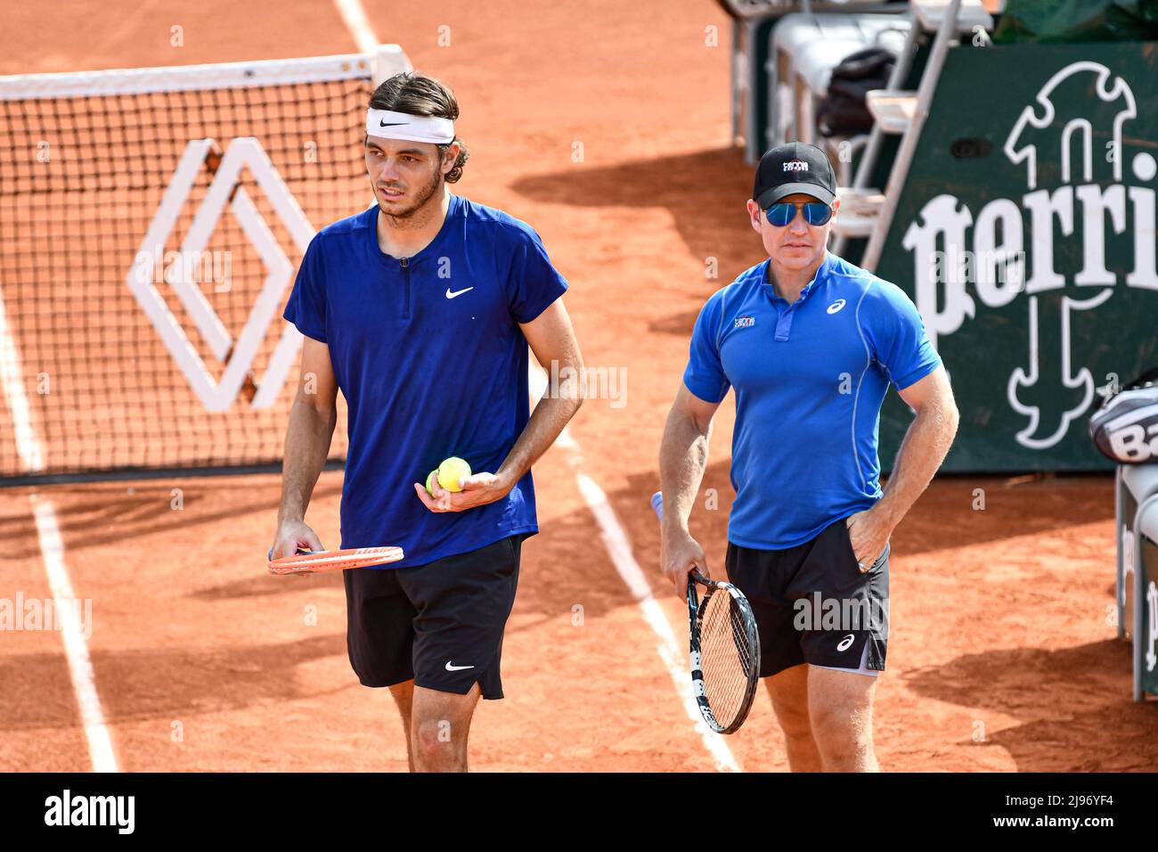 Taylor Fritz of USA and his coach Michael Russell during the French
