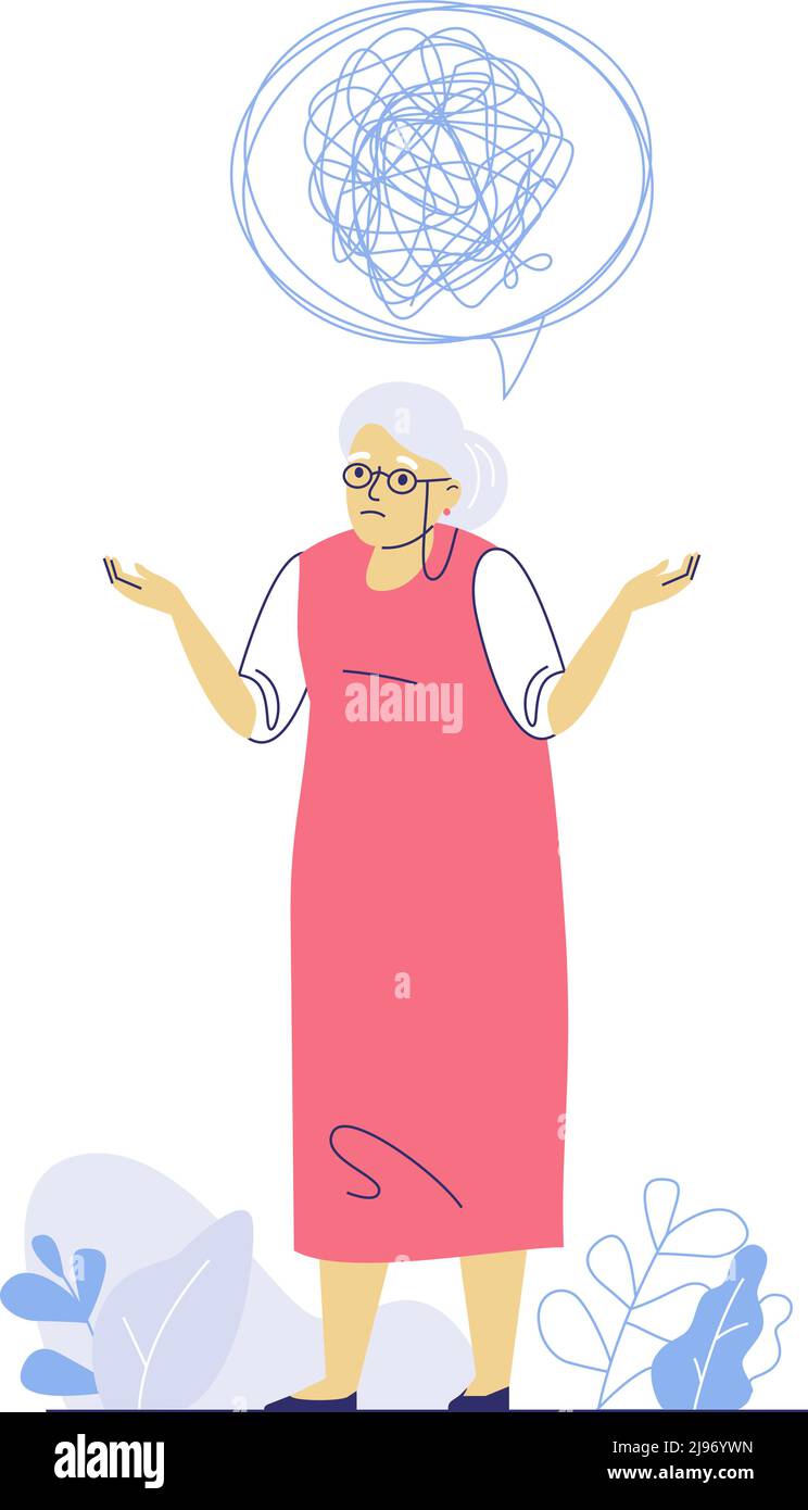 Senior woman with alzheimer disease. Symbol of mental problem, memory loss. Stock Vector