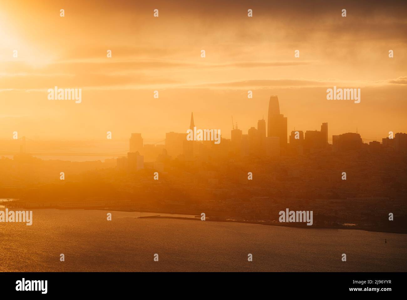 The San Francisco Skyline in California USA during the sunrise Stock Photo