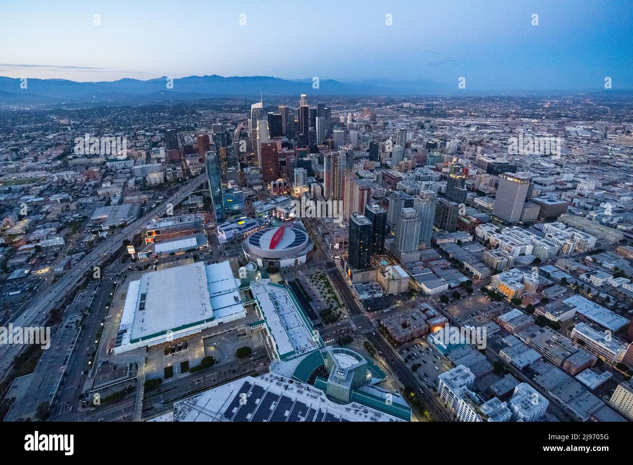 The downtown Los Angeles California USA during the blue hour Stock Photo