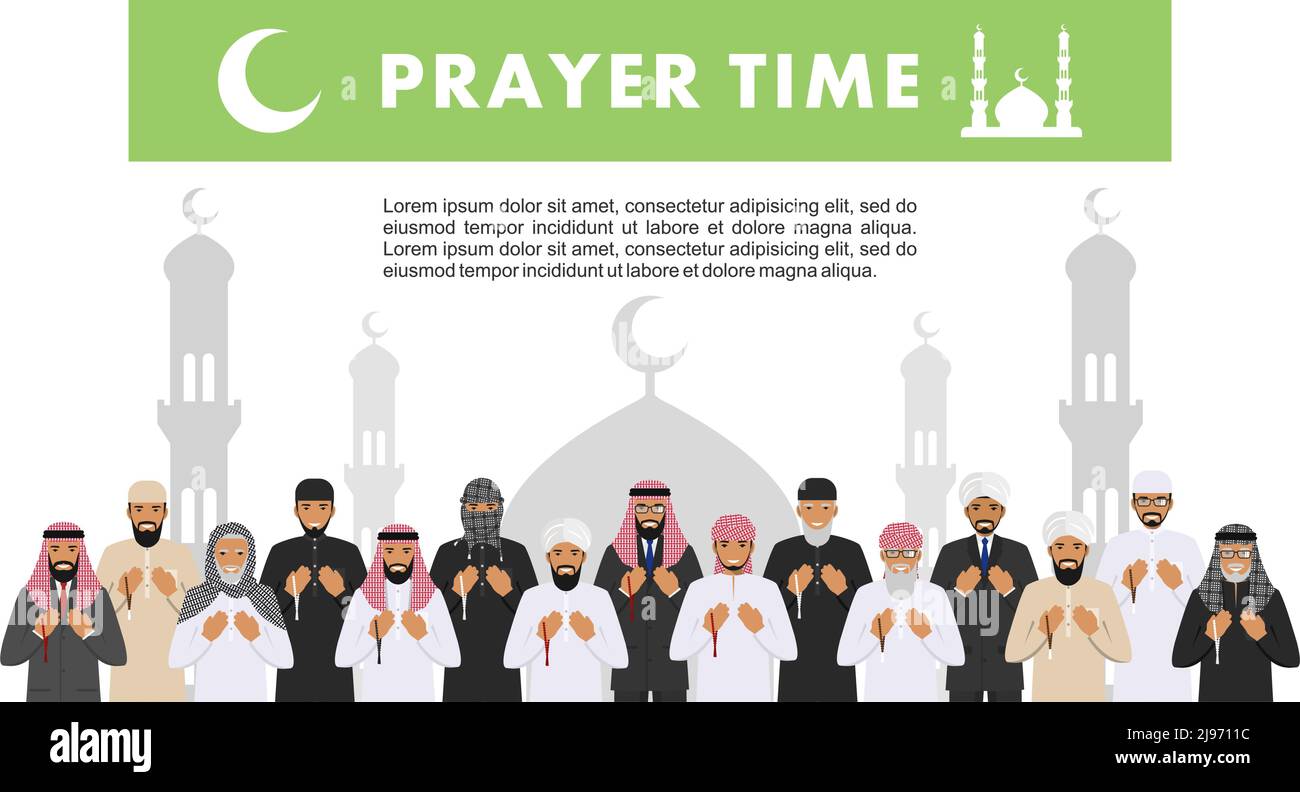 Islamic people standing together with beads in hands and pray. Mufti ...