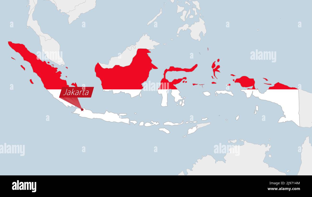 World Map With Indonesia Highlighted Indonesia Map Highlighted In Indonesia Flag Colors And Pin Of Country  Capital Jakarta, Map With Neighboring Asian Countries Stock Vector Image &  Art - Alamy