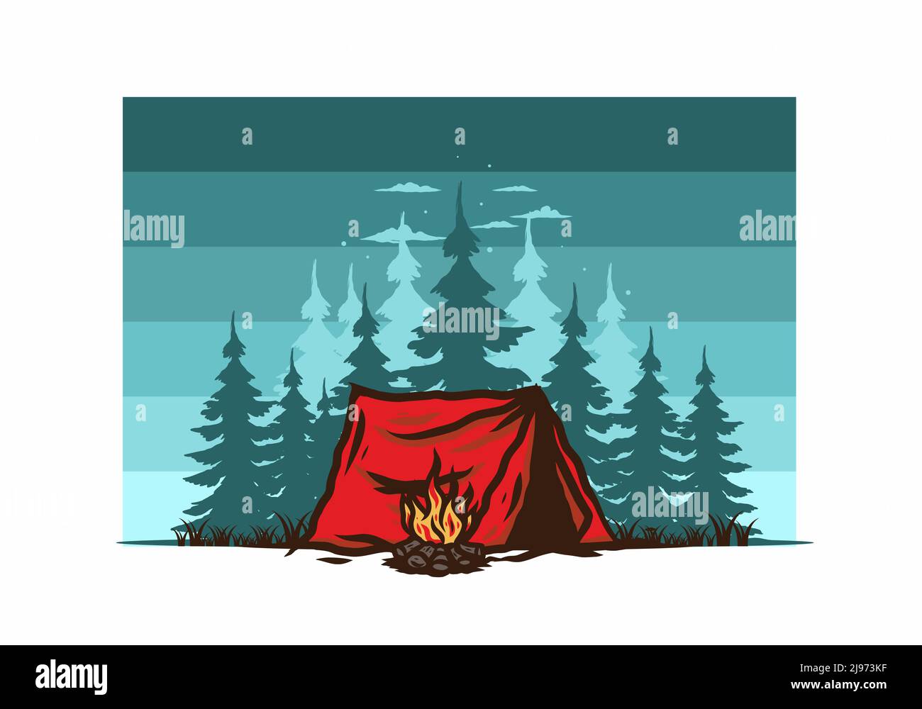 Forest camping with bonfire illustration badge design Stock Vector ...
