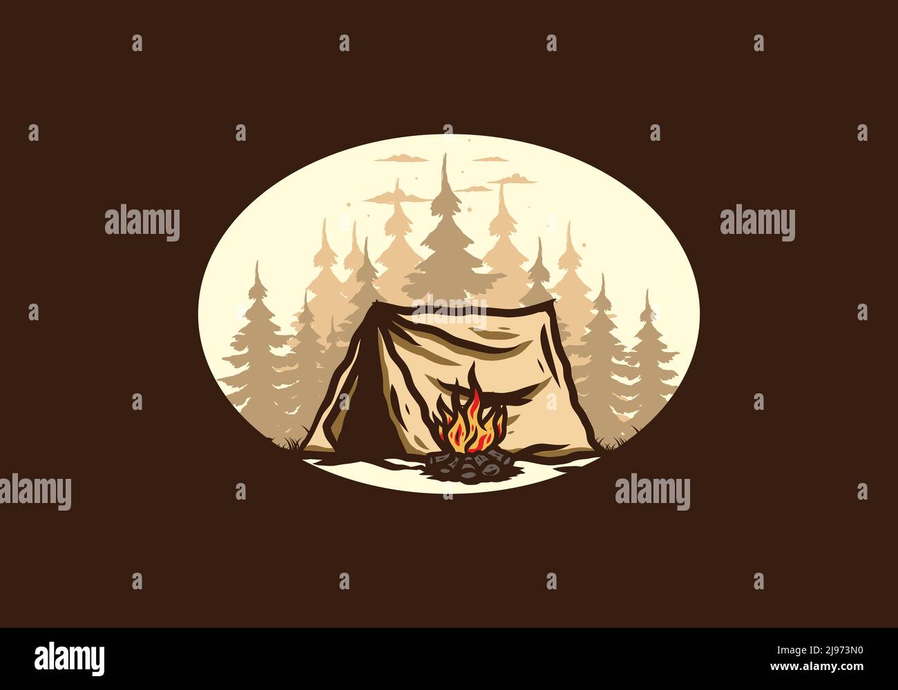 Forest camping with bonfire illustration badge design Stock Vector ...