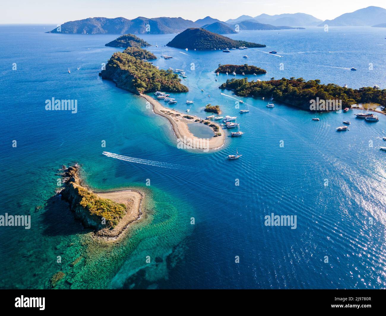 Göcek Yassıca Islands shot with drone from above Muğla,Turkey Stock Photo