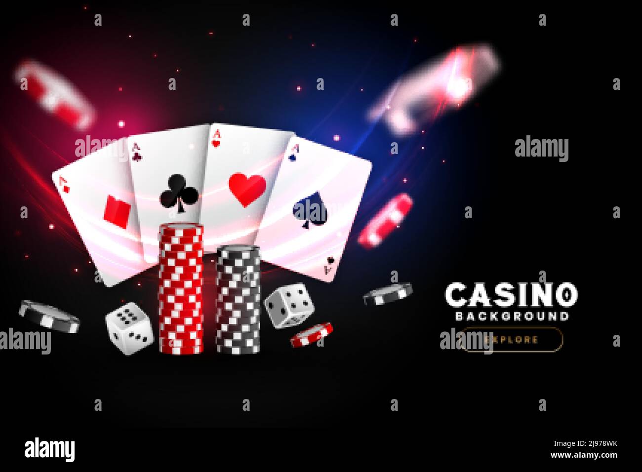 realistic casino background with cards chips and dice Stock Vector