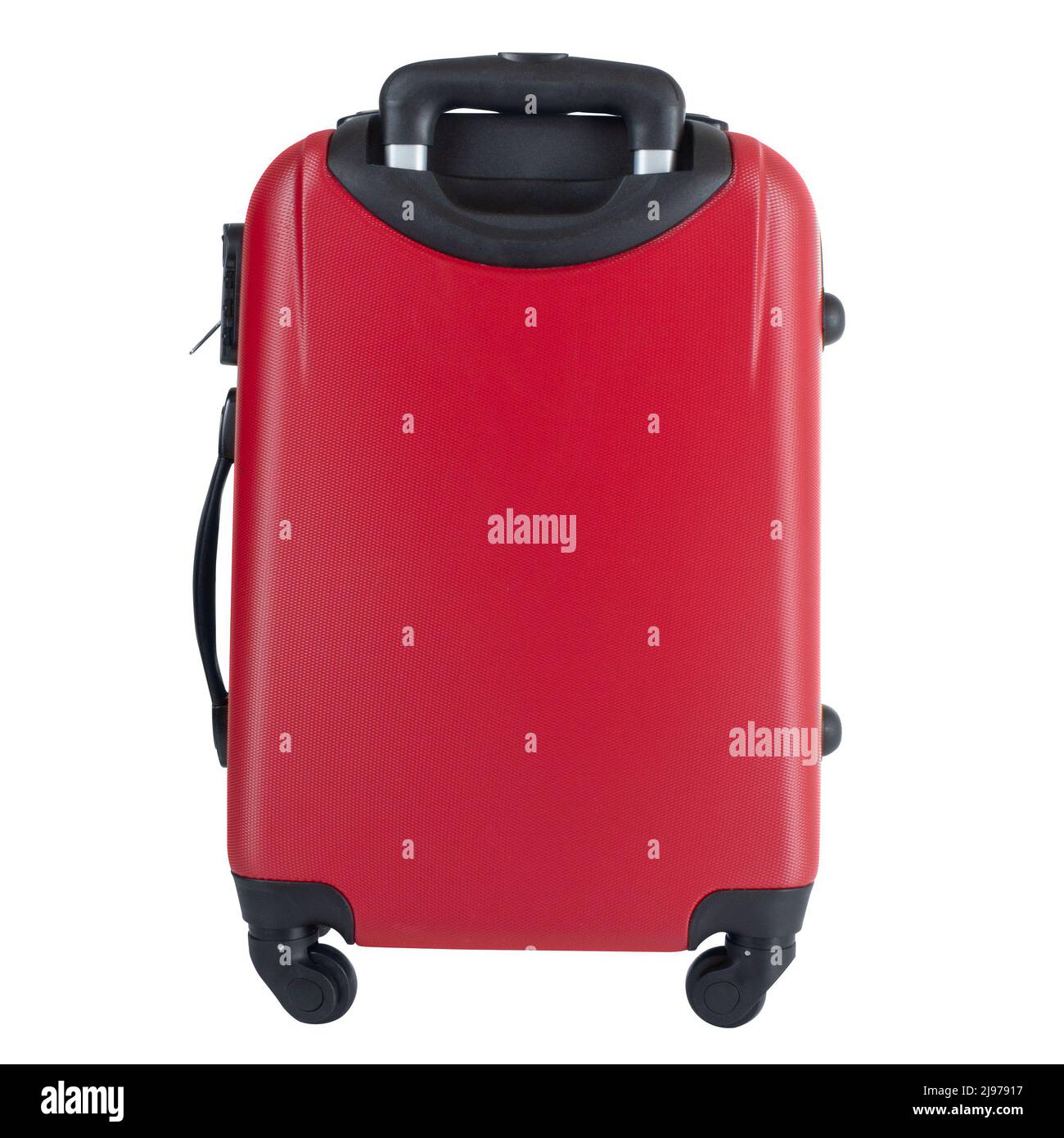 Back side of Red suitcase isolated on white background with clipping