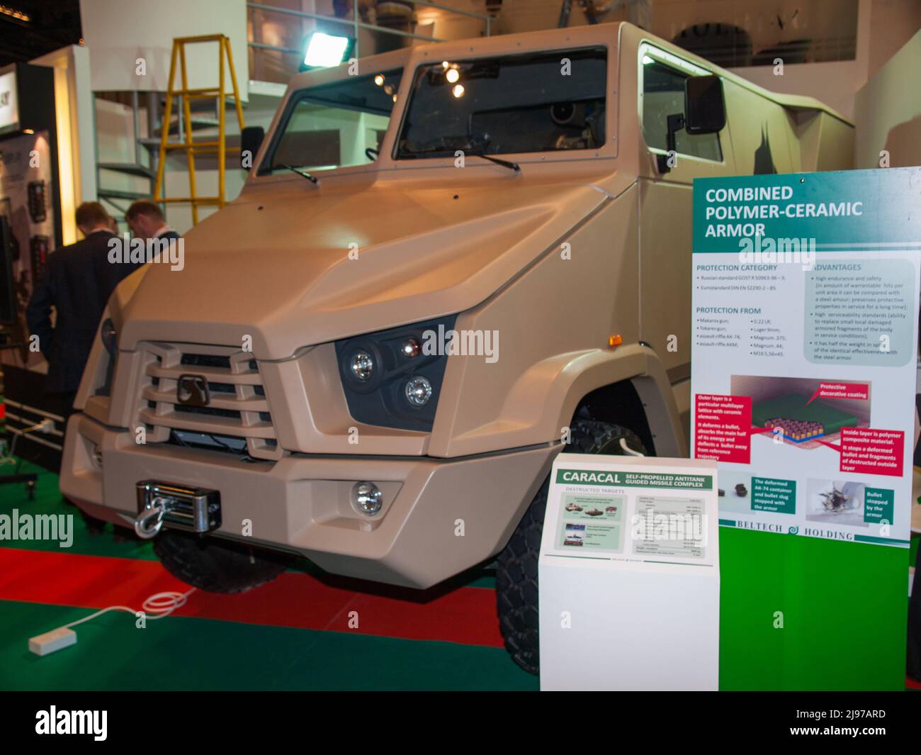 Abu Dhabi, UAE - Feb.23. 2011: Belarus Beltech holding CARACAL self-propelled guided missile complex at IDEX 2011 Stock Photo