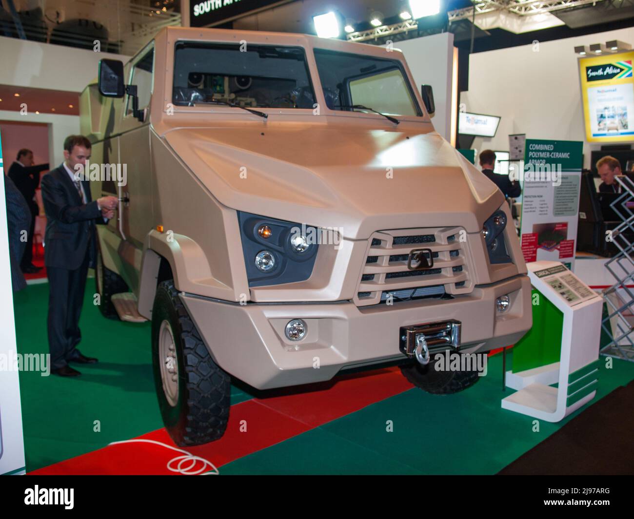Abu Dhabi, UAE - Feb.23. 2011: Belarus Beltech holding CARACAL self-propelled guided missile complex at IDEX 2011 Stock Photo