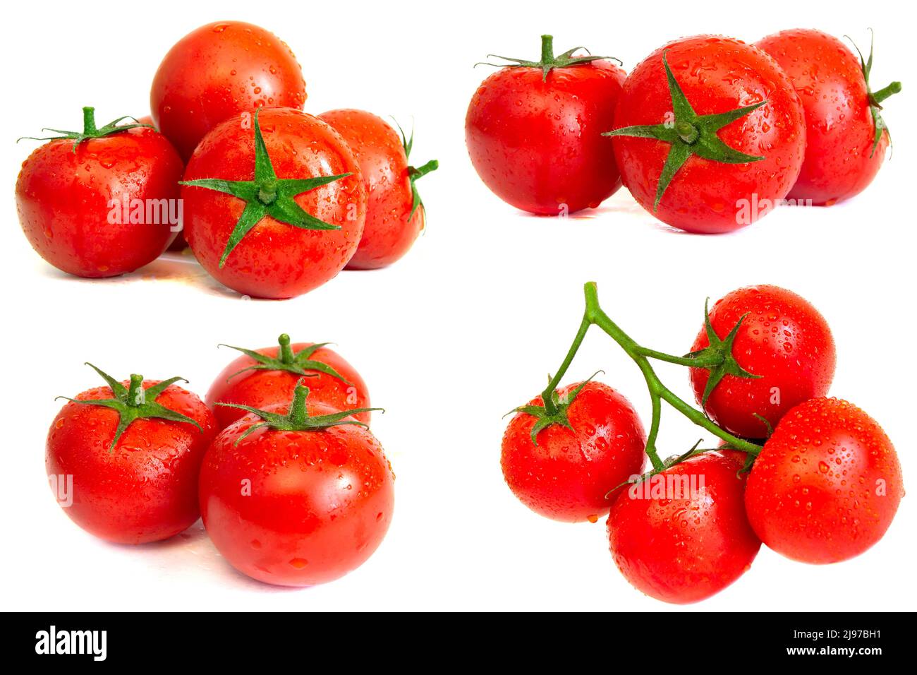 Red juicy tomatoes set. Isolated on a white background Stock Photo - Alamy