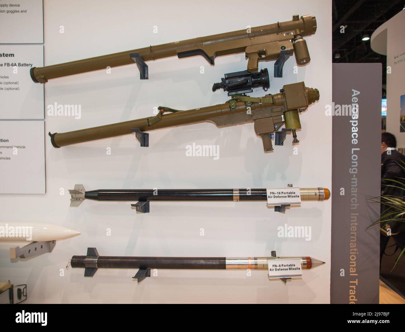 Abu Dhabi, UAE - Feb.23. 2011: FN6 and FN16 portable air defence missile at IDEX 2011 Stock Photo