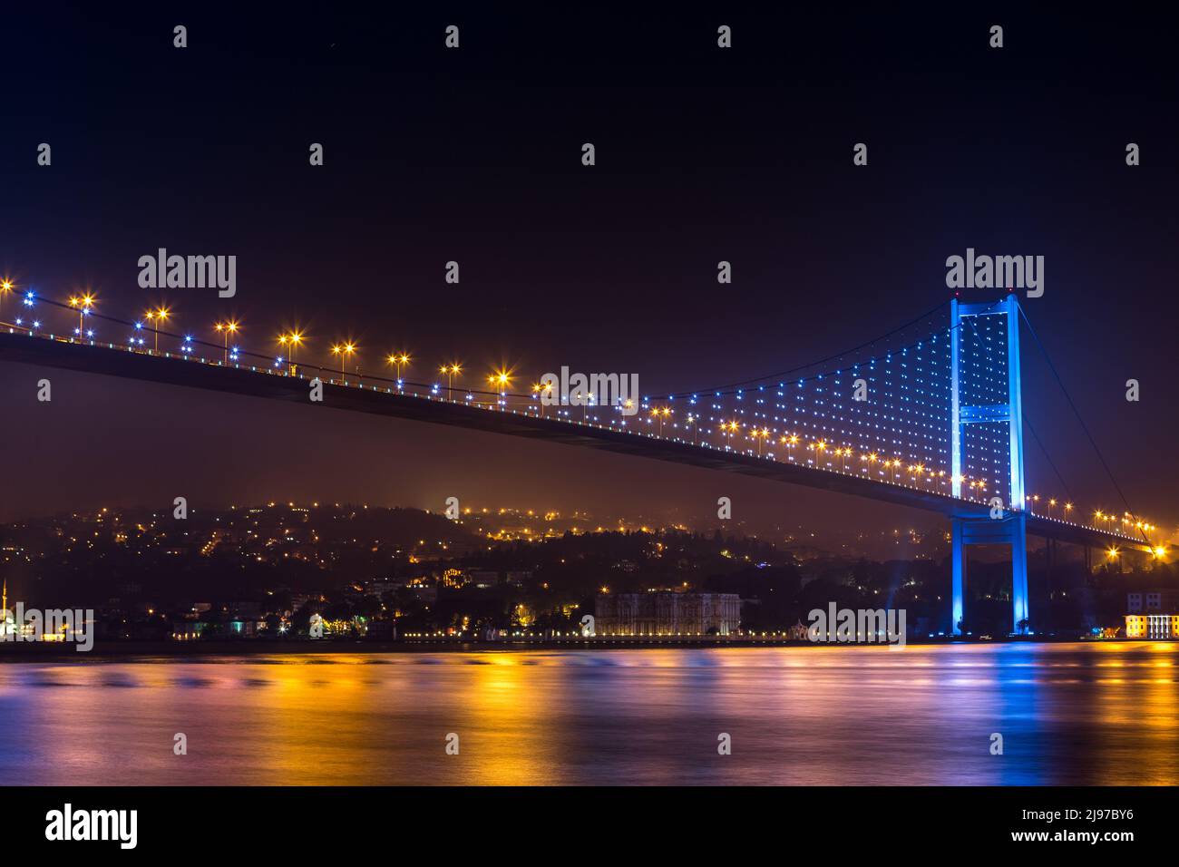 View of Bosphorus Bridge in Istanbul with the Anatolian side on the back. Stock Photo