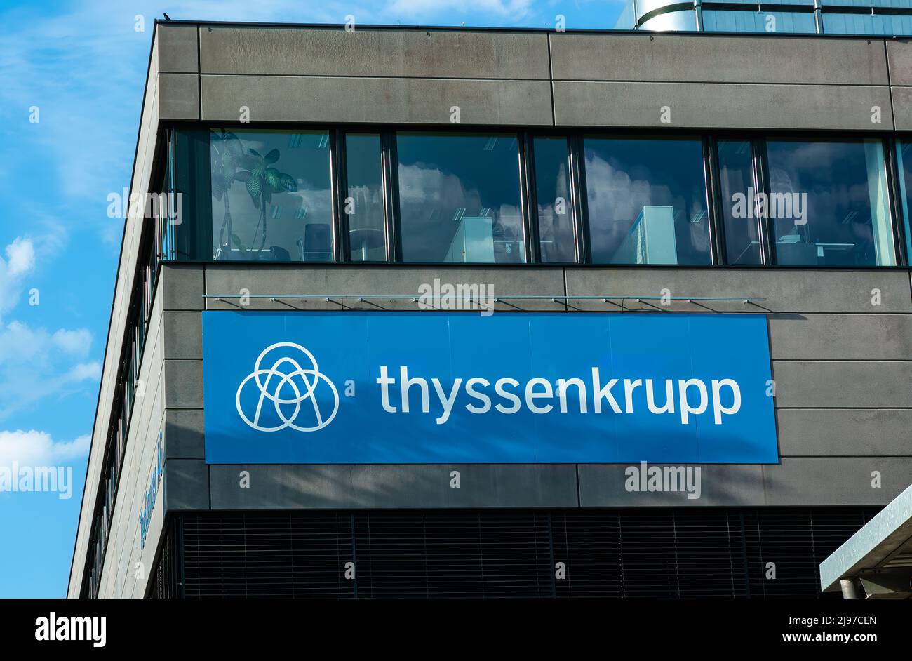 Eschen, Liechtenstein - May 20, 2022: ThyssenKrupp AG is a German multinational conglomerate with focus on industrial engineering and steel production Stock Photo