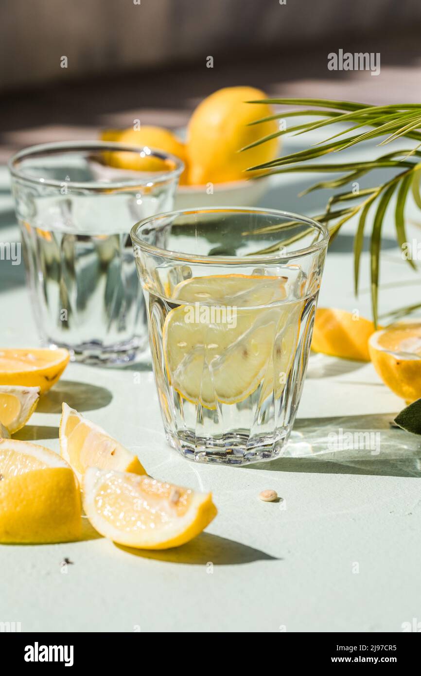 Gin tonic alcoholic cocktail drink with dry gin, bitter tonic, lemon