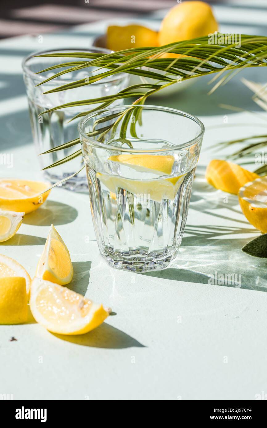 Gin tonic alcoholic cocktail drink with dry gin, bitter tonic, lemon