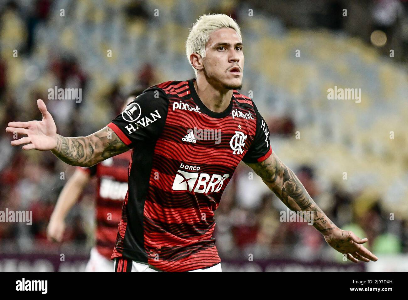 RIO DE JANEIRO-RJ, , 17.05.2022 - Pedro do Flamengo, comemora o seu gol durante a partida entre Flamengo e Universidad Católica (CHI), pela 5ª rodada do grupo H da Copa Libertadores 2022, no Estádio do Maracanã nesta terça-feira 17. Foto: Marcello Dias/DiaEsportivo/Pressinphoto Stock Photo