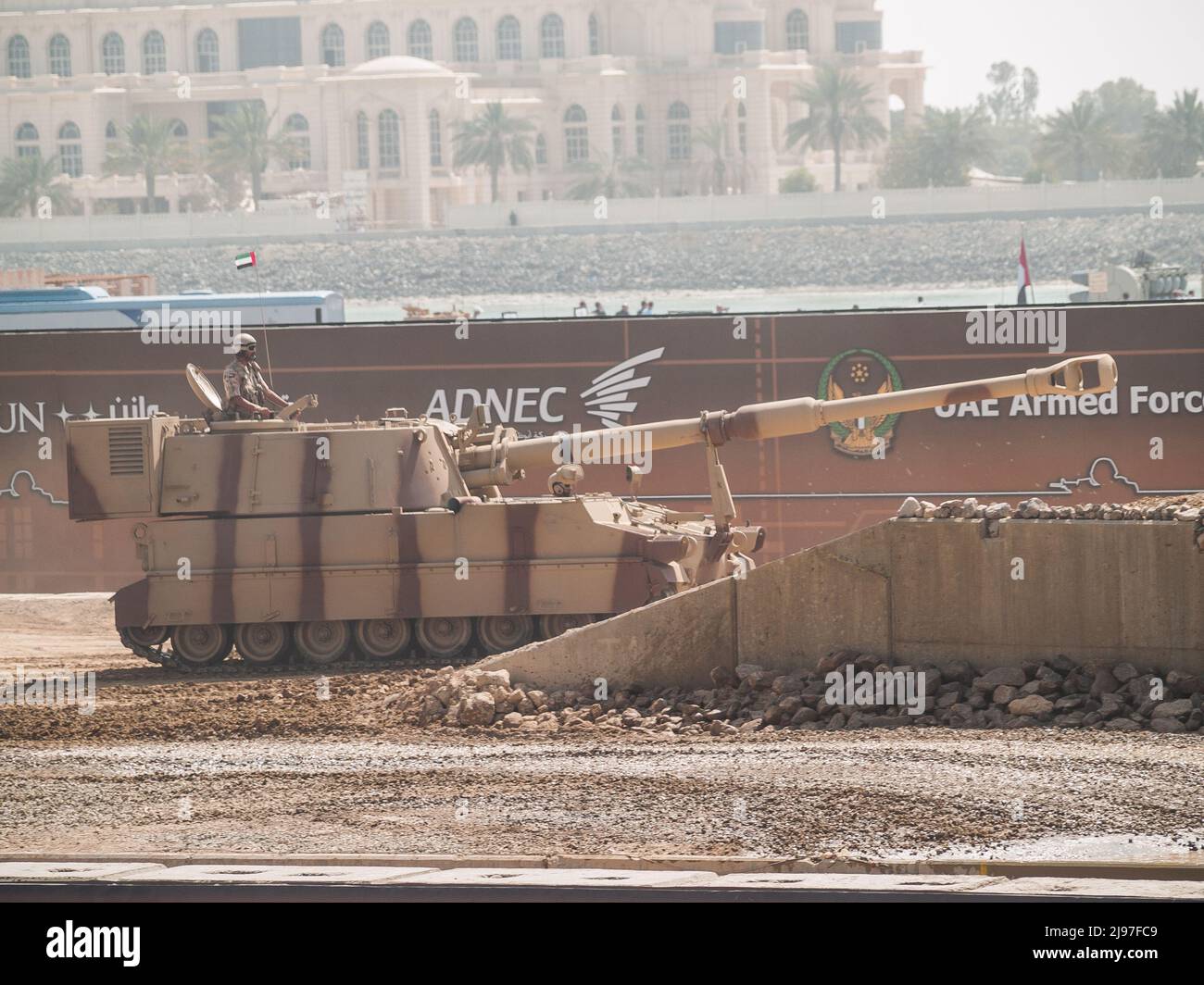 Abu Dhabi, UAE - Feb.23. 2011: The M109 155mm self-propelled howitzer in IDEX 2011 Stock Photo
