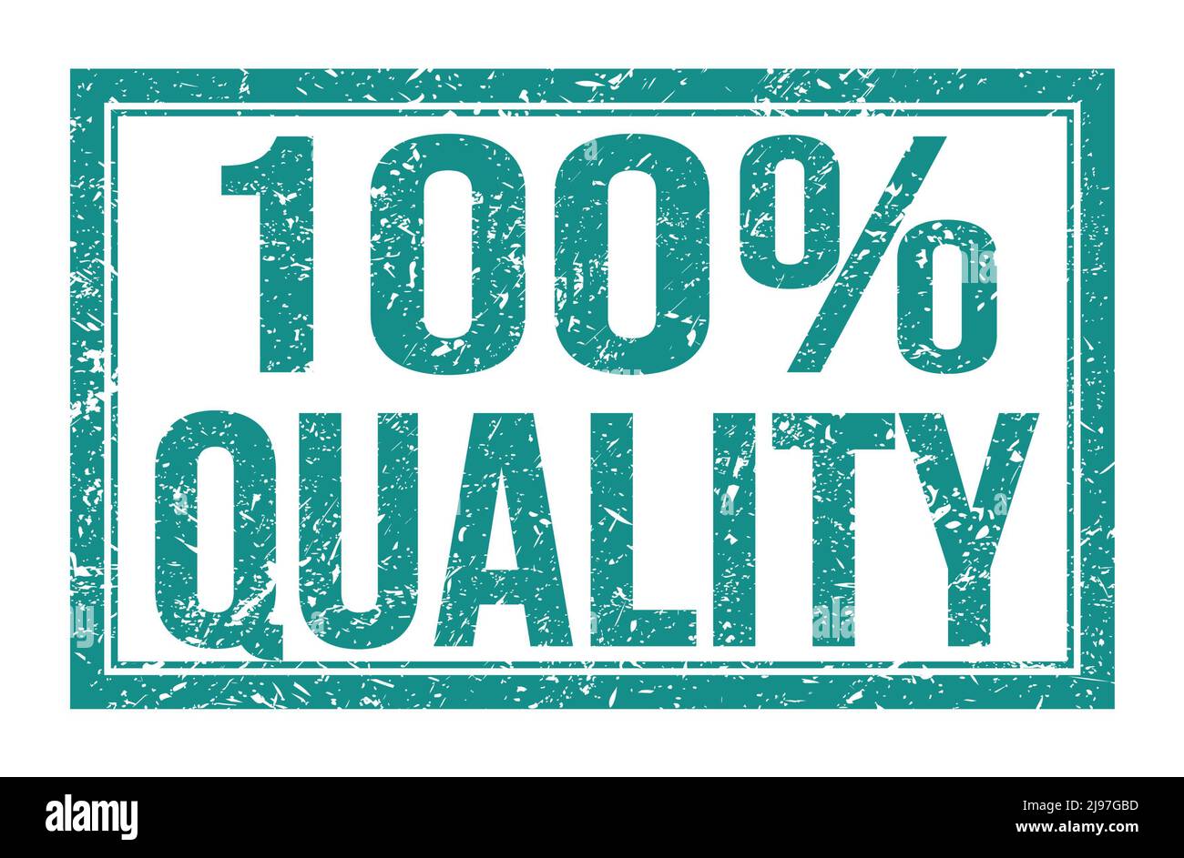 100% QUALITY, words written on blue rectangle stamp sign Stock Photo ...