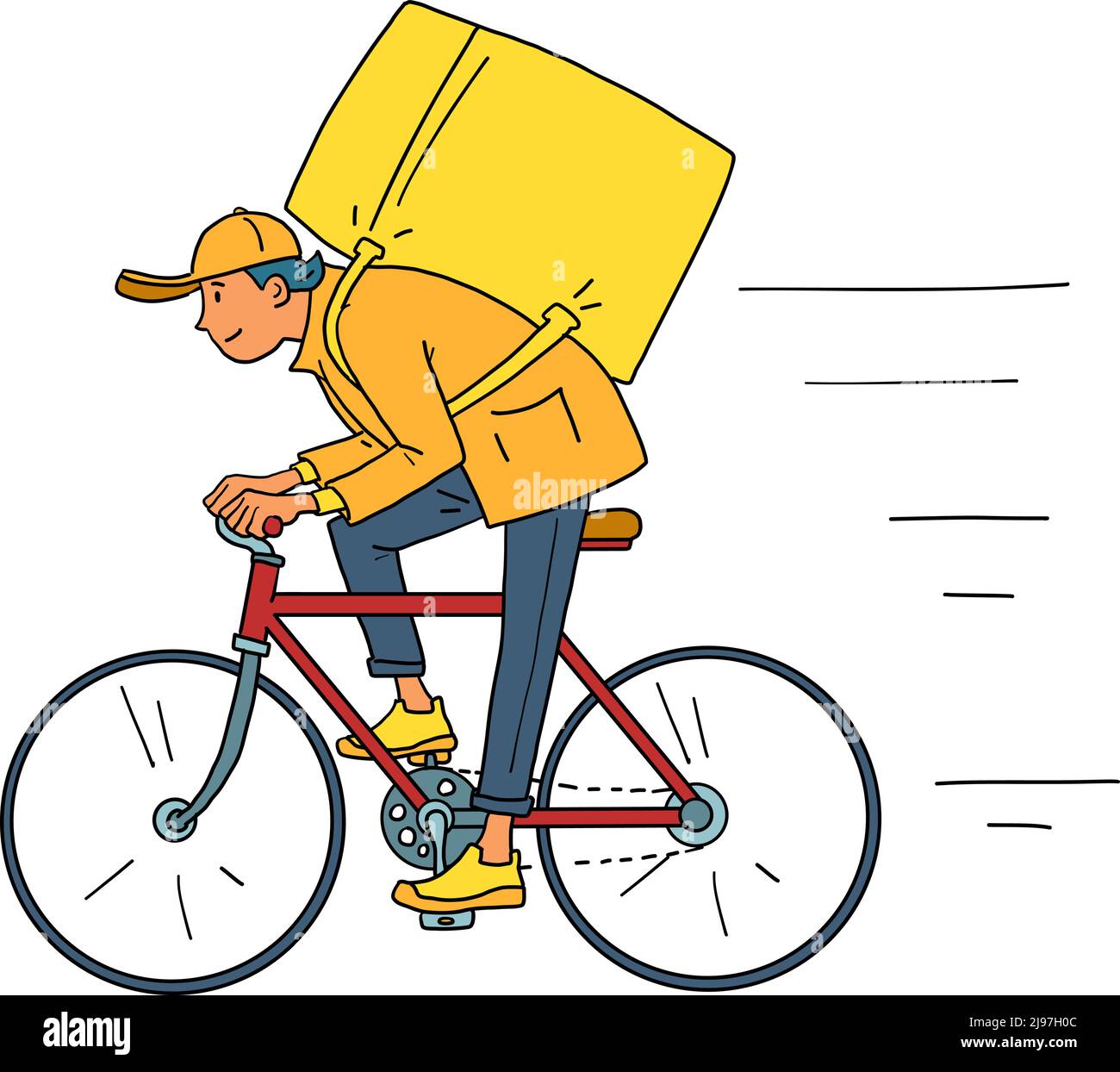 male food courier by bicycle, online delivery. Profession Stock Vector