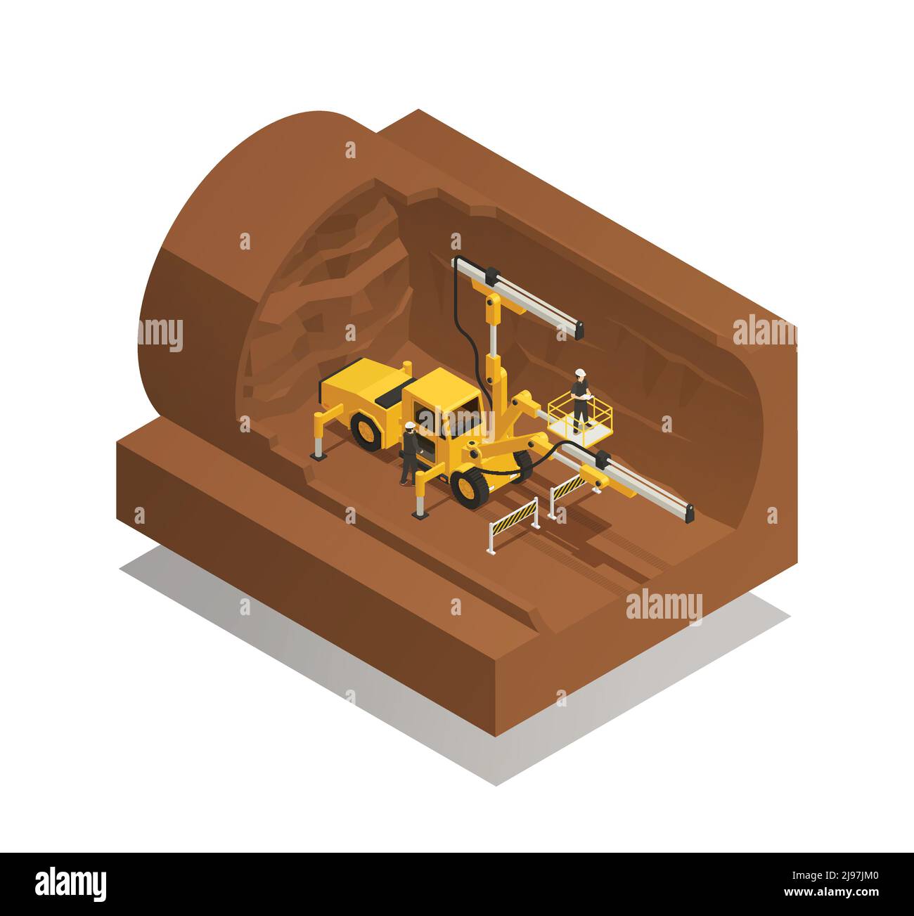 Preparation process for tunnel construction on white background isometric composition 3d vector illustration Stock Vector