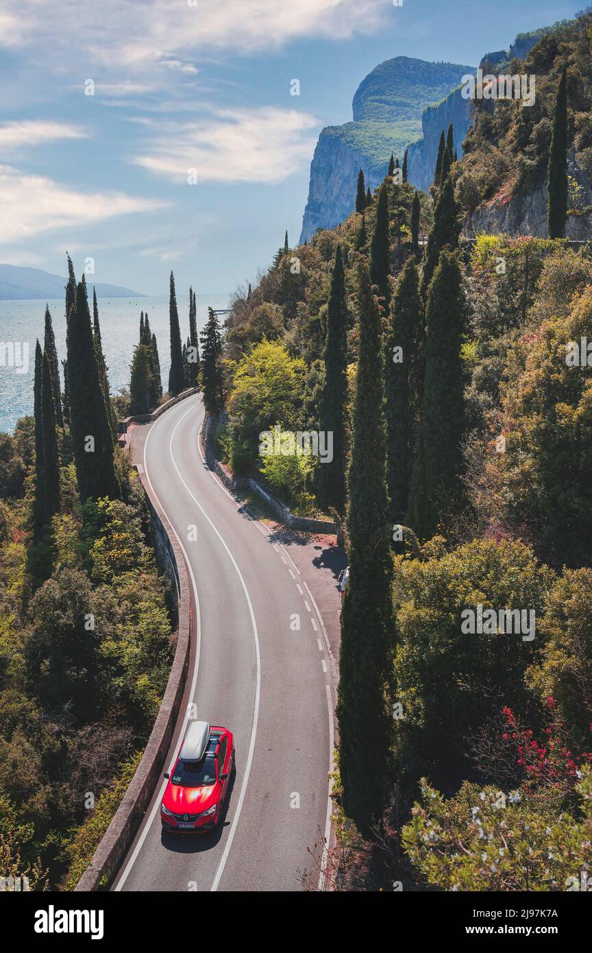 Gardesana Occidentale scenic route, Garda Lake, Tremosine, Brescia province, Lombardy, Italy, Garda, Lombardy - Apr 2022 Stock Photo