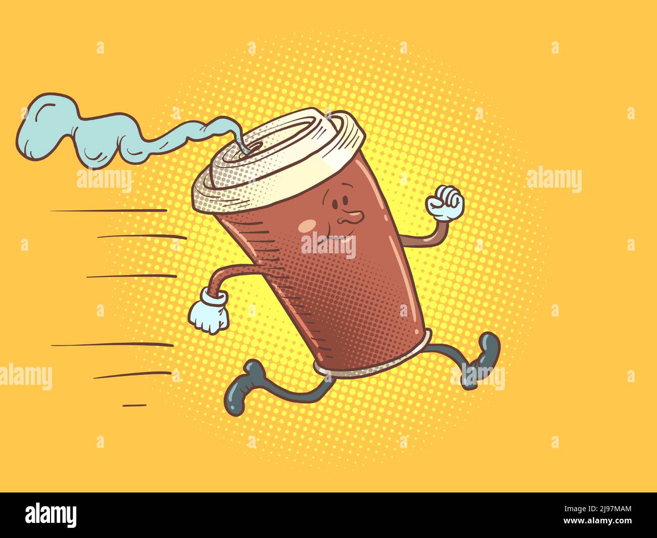 Paper cup of hot coffee, fast running activity cheerfulness concept Stock Vector