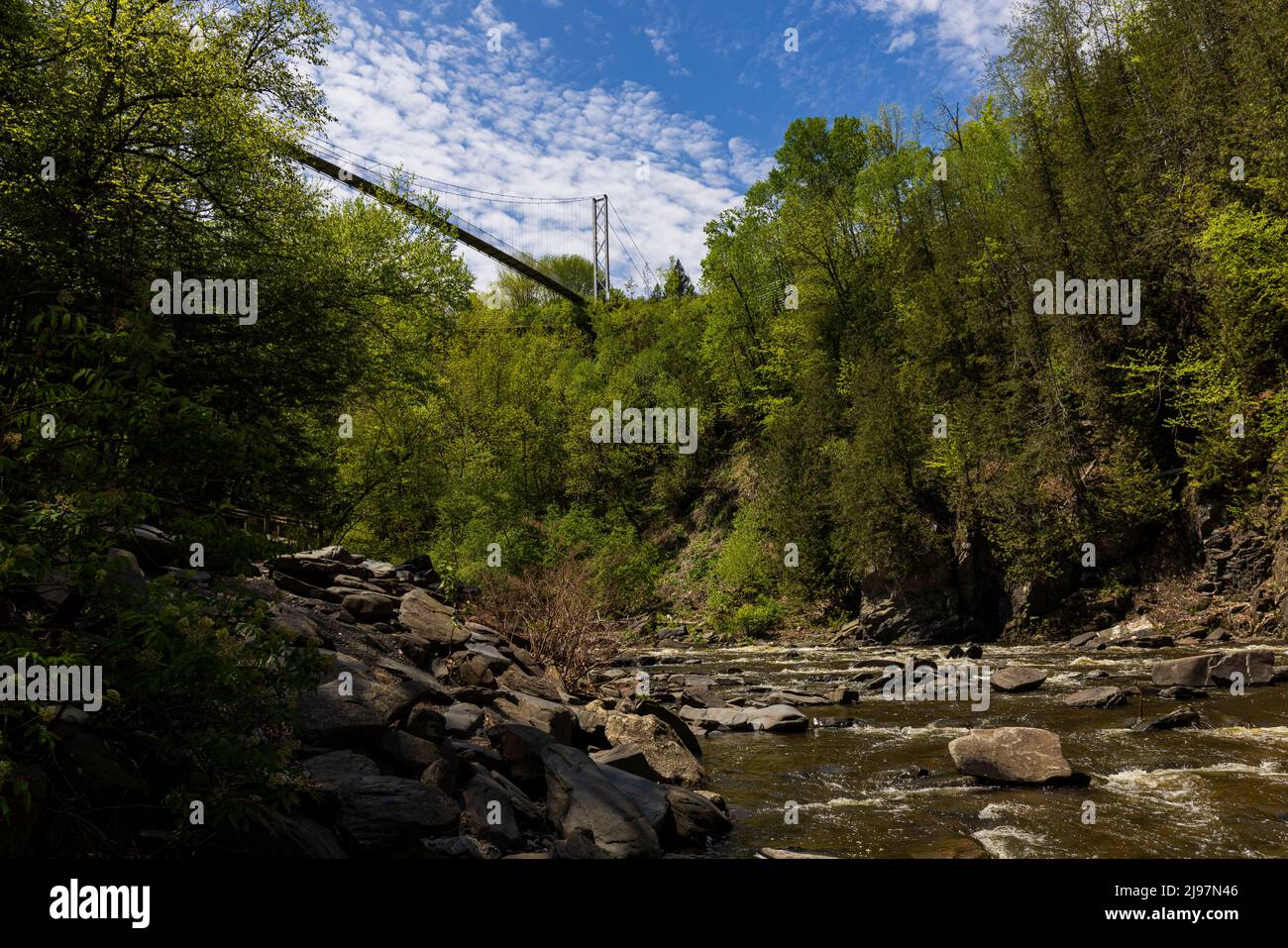 the world's longest pedestrian suspension bridge over the Coaticook
