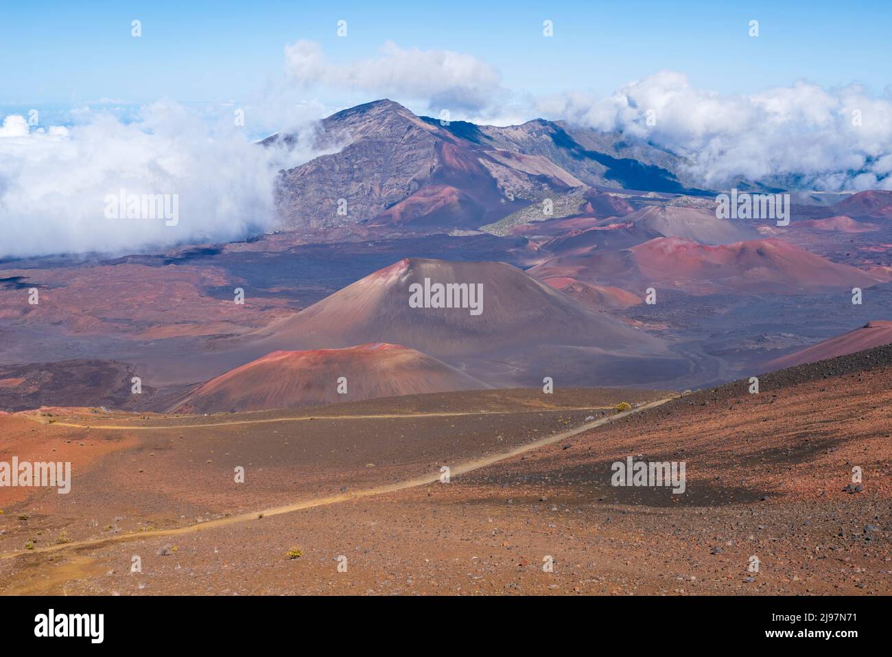 cinder cones and mountains at haleakala crater viewed from sliding sands trail in haleakala national park maui hawaii Stock Photo