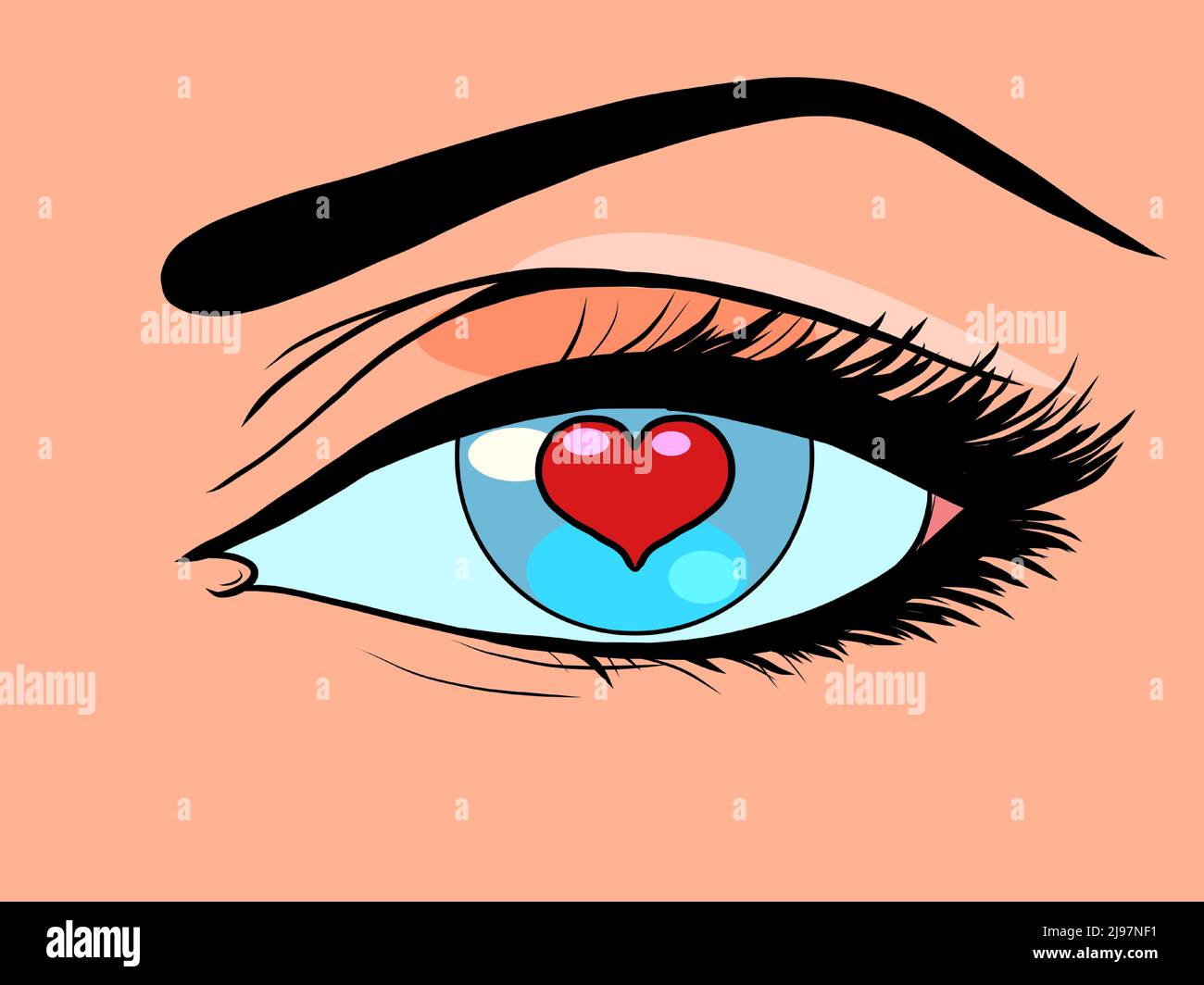 love red heart valentine february holiday instead of a pupil in a womans eye Stock Vector