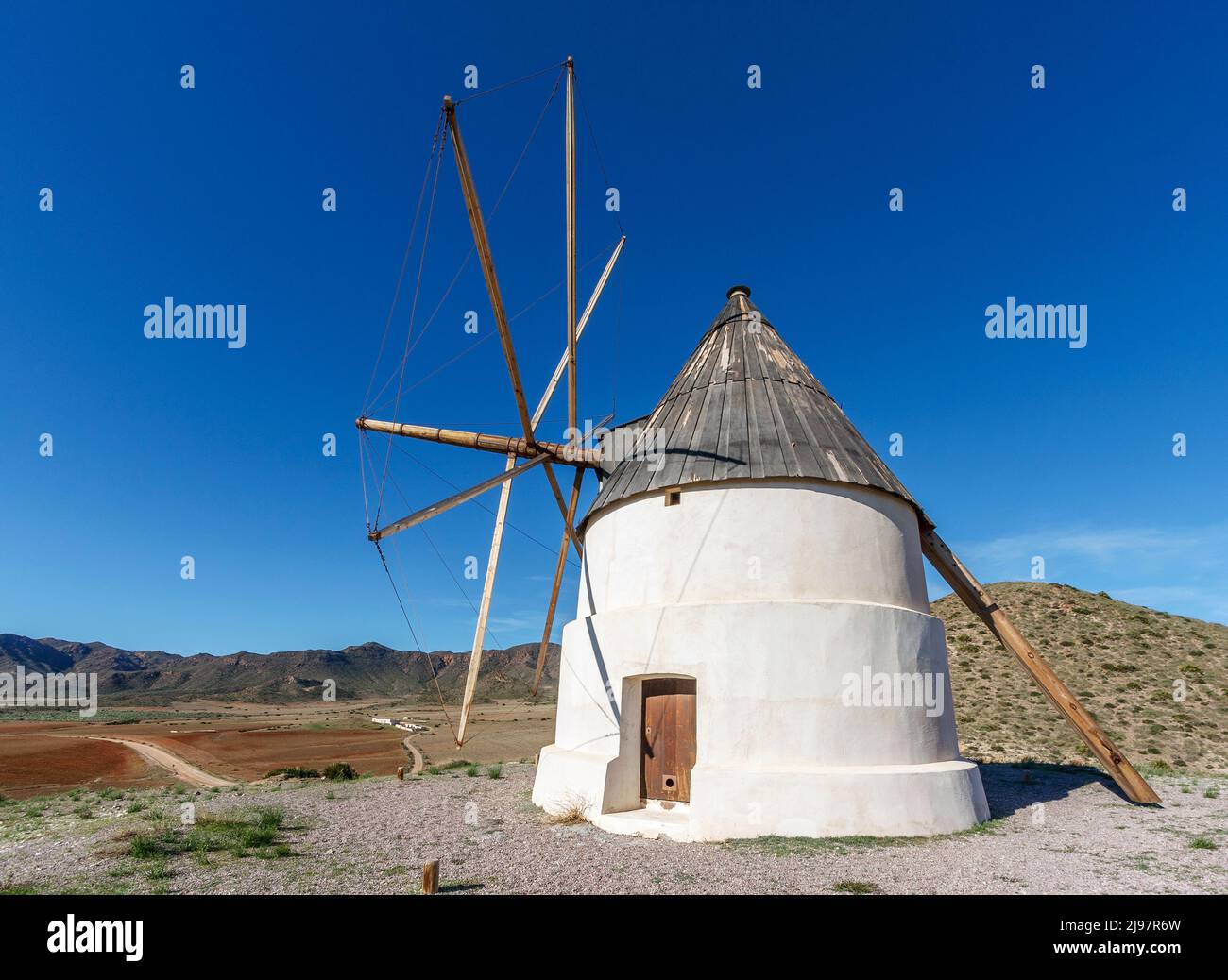 Antique windmill at San Jose, Cabo de Gata natural park, Almeria