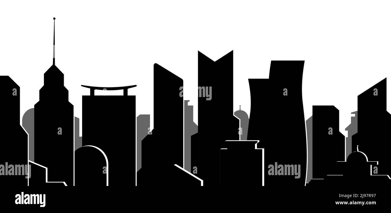 Modern cityscape with skyscrapers black isolated silhouette, architectural, construction, business vector background. Stock Vector