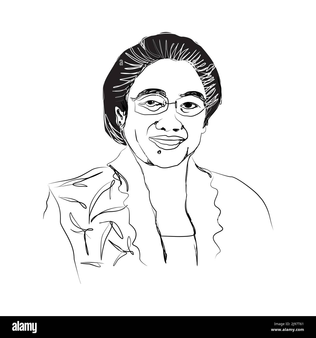 Black and white freehand sketch of the fifth President of the Republic of Indonesia. Megawati Soekarnoputri. Vector illustration Stock Vector