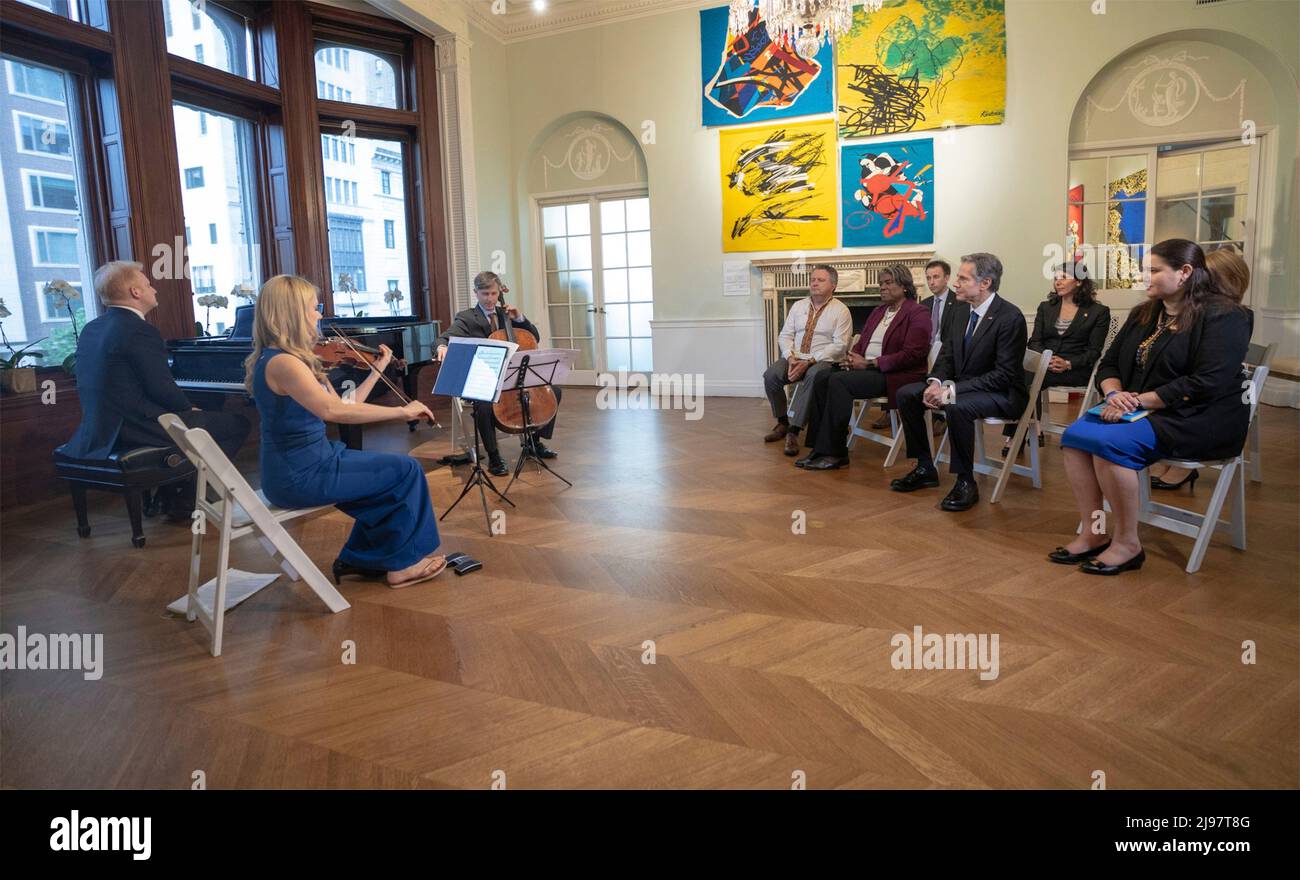 New York City, United States of America. 19 May, 2022. U.S. Secretary of State Antony Blinken and U.N. Ambassador Linda Thomas-Greenfield attend a concert at the Ukrainian Institute of America, May 19, 2022 in New York City, New York.  Credit: Freddie Everett/State Department/Alamy Live News Stock Photo