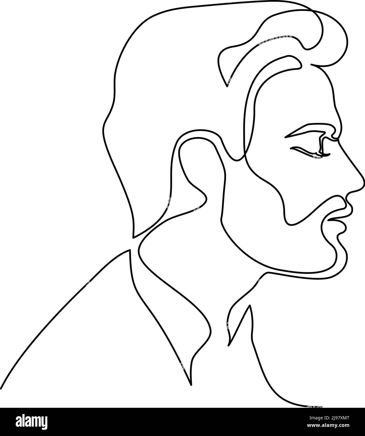 Modern portrait of man with beard in profile. Continuous one line ...
