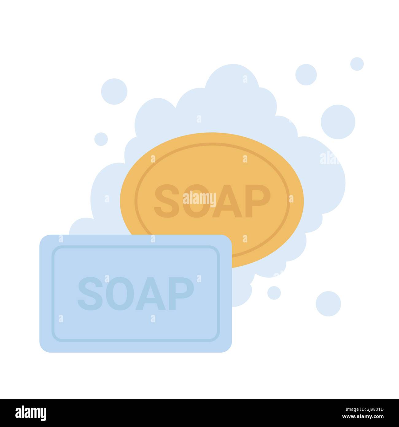 Soap bars with bubbles. Cleansing and washing substance, hygiene tool