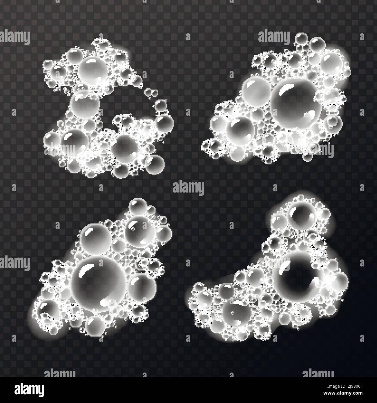 Soap foam realistic bubbles collection of four isolated images with ...