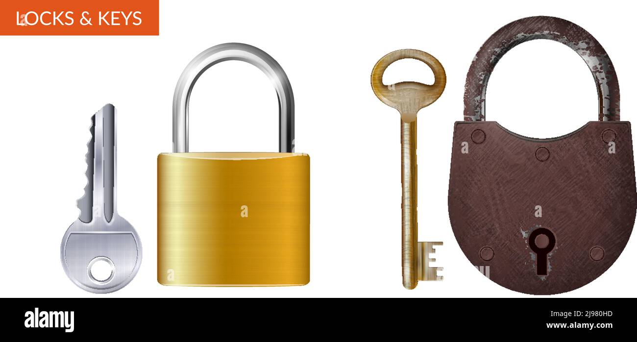 Two realistic kits of padlock with key for safety and security