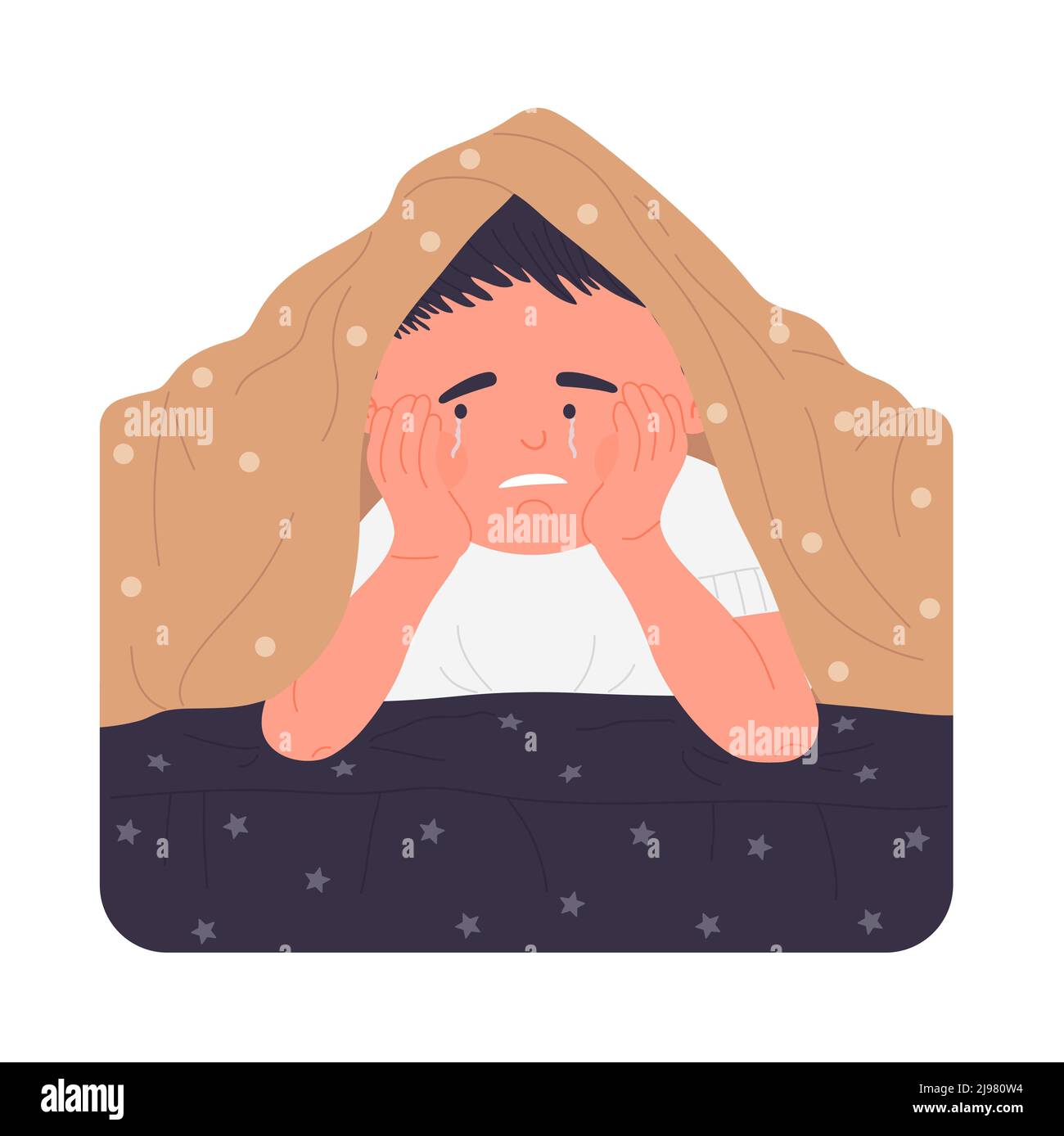 Scared crying little kid. Depressed child, childhood mental problems vector illustration Stock Vector