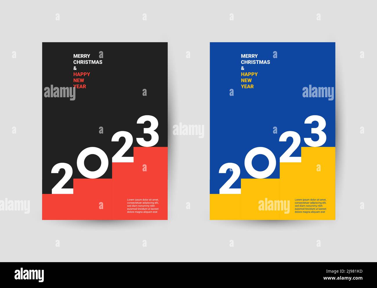 Creative concept of 2023 Happy New Year Design templates with typography logo 2023. Posters in two colors black, red and yellow, blue Stock Vector Image - Alamy