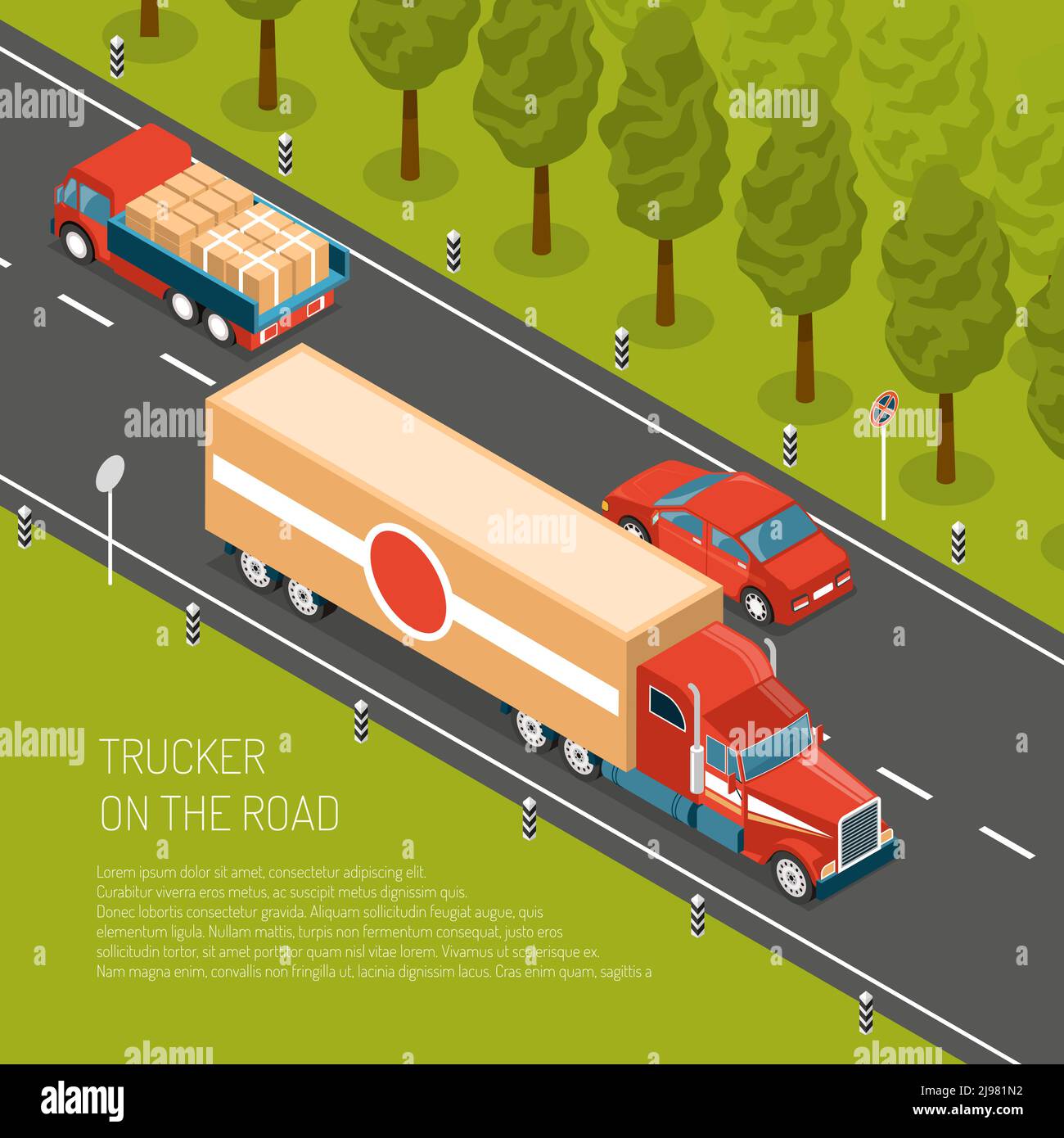Delivery truck with cargo on road 3d isometric vector illustration ...