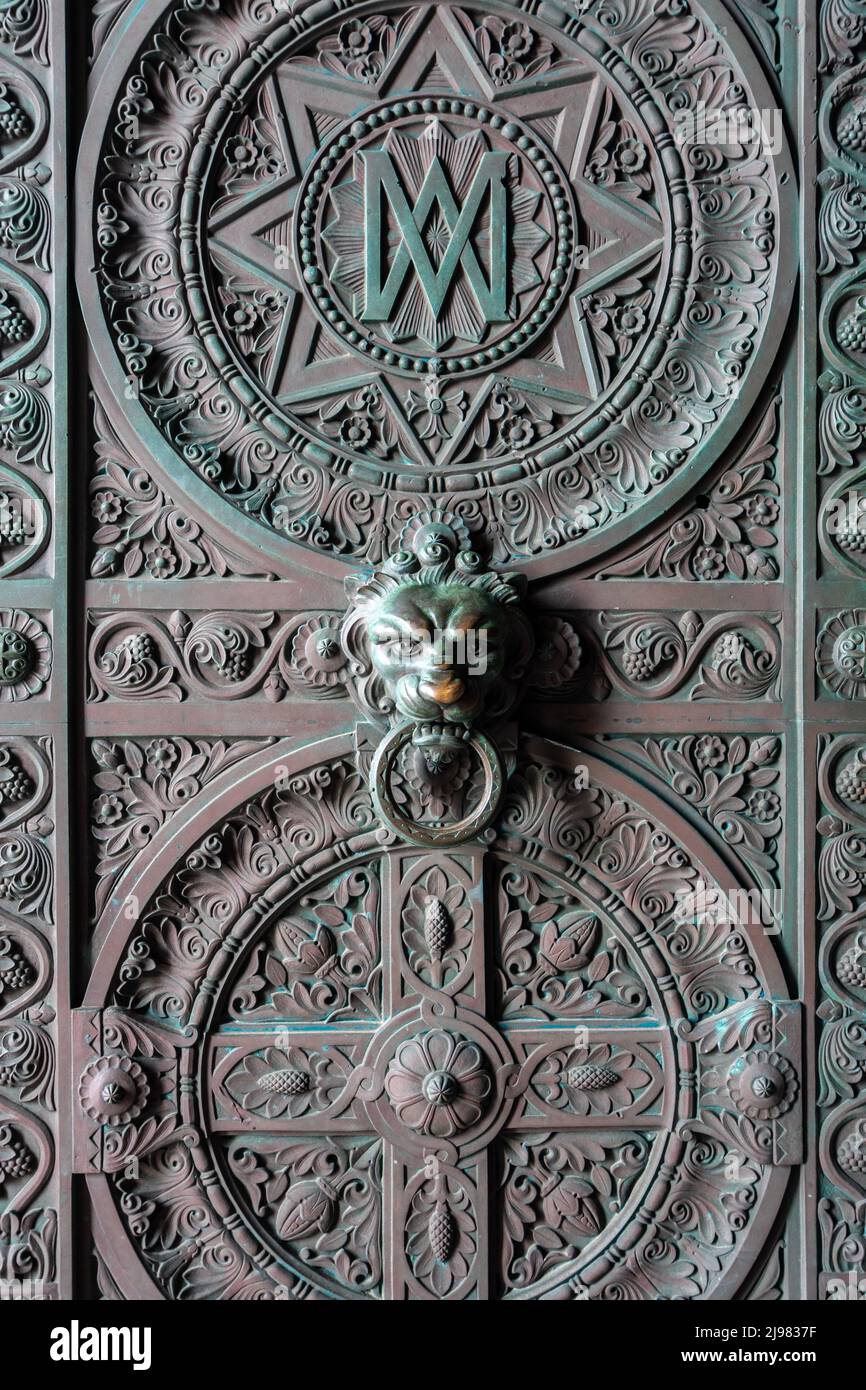 France. Marseille. Bouche-du-Rhone (13). Basilica Our Lady of the Guard. Bronze entrance door Stock Photo