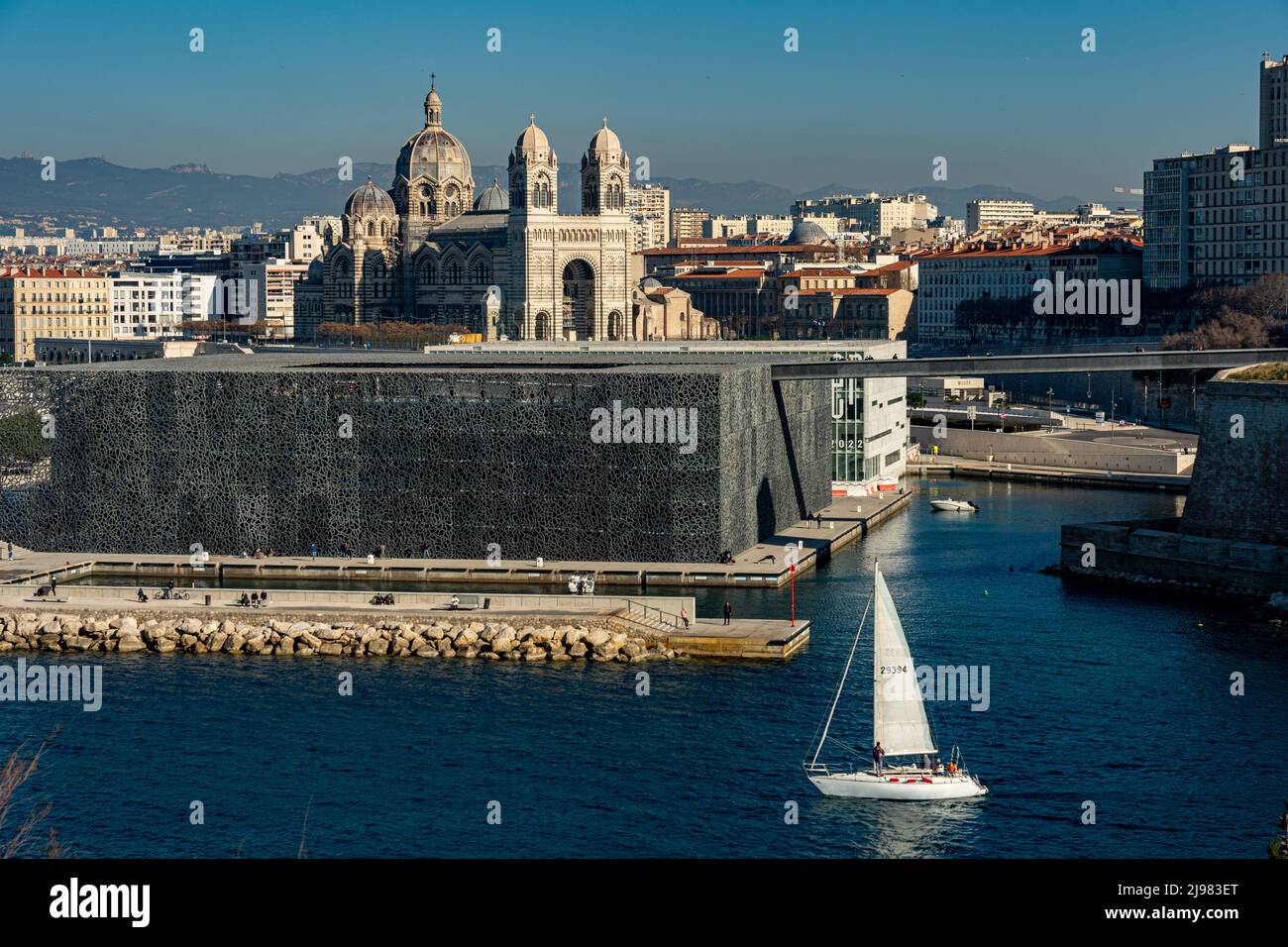 France. Marseille. Bouche-du-Rhone (13). The Mucem. Museum of European and Mediterranean Civilizations and La Major Cathedral Stock Photo