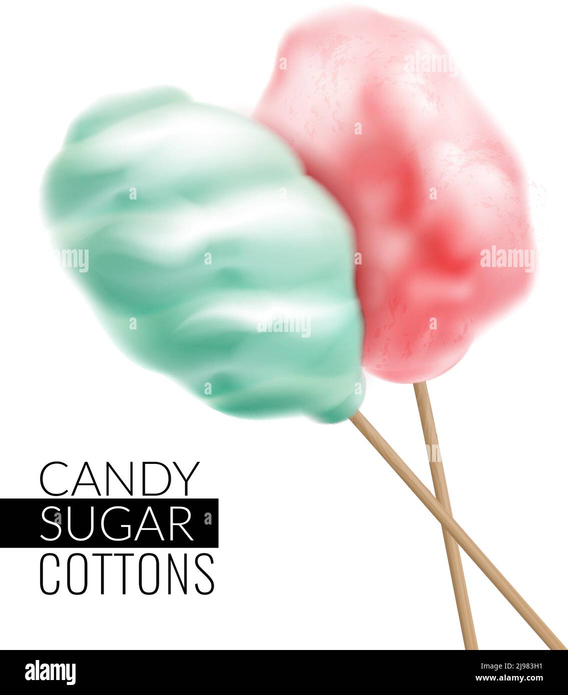 Realistic candy sugar cottons background with text and images of colourful candyfloss products on blank background vector illustration Stock Vector
