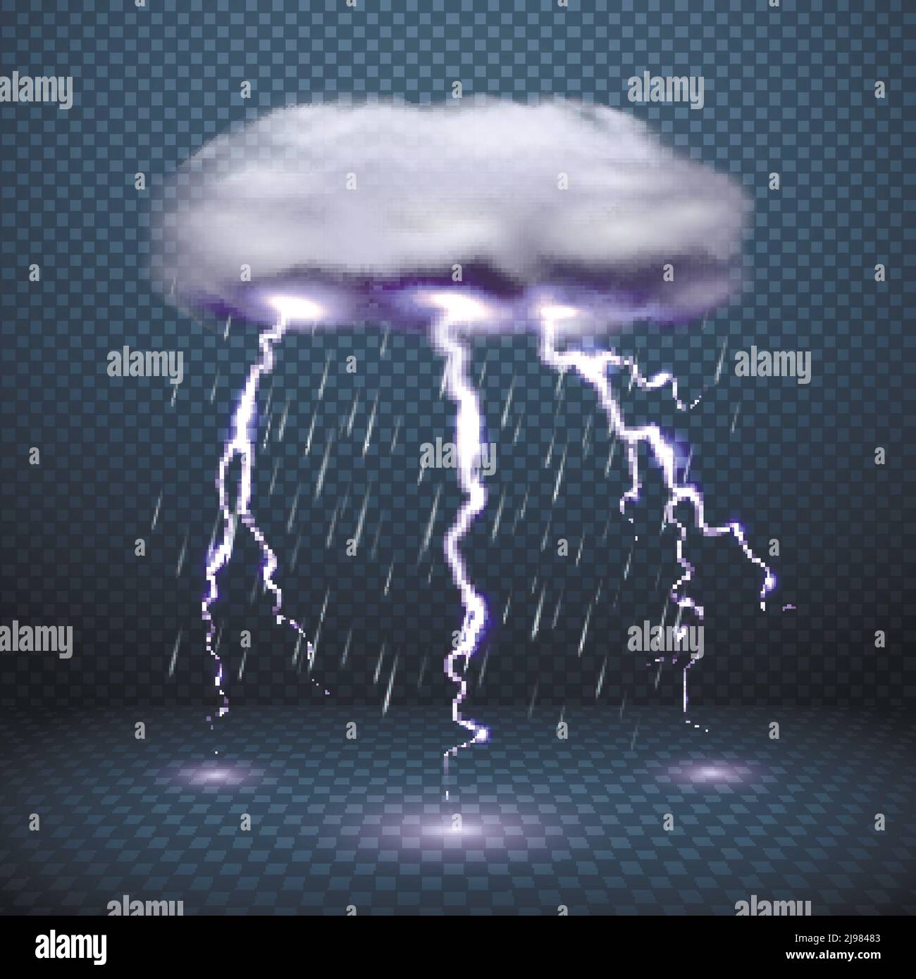 Dark transparent background with stormy cloud lightning and falling ...