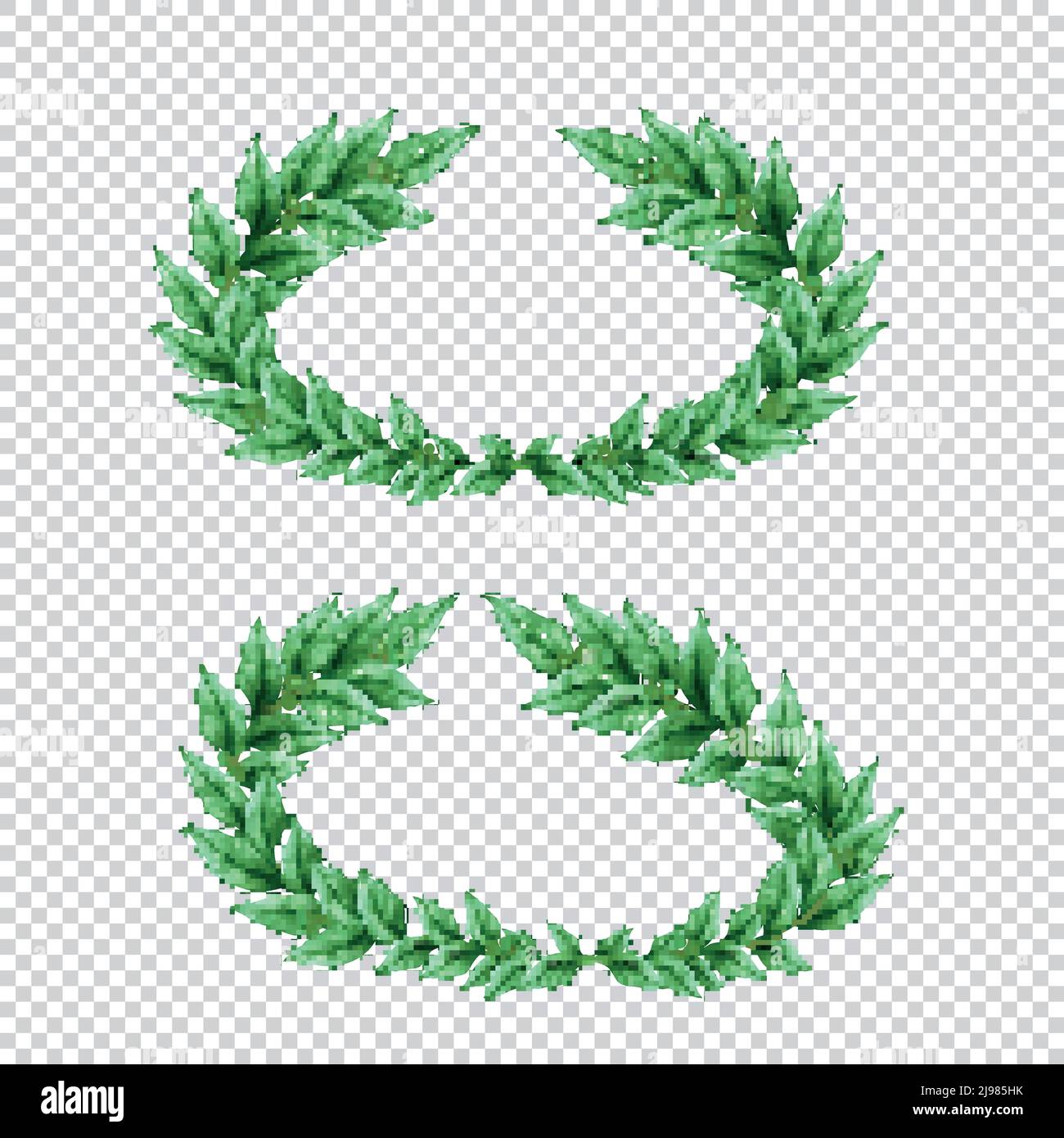 Set of two isolated green laurel wreaths in realistic style on ...