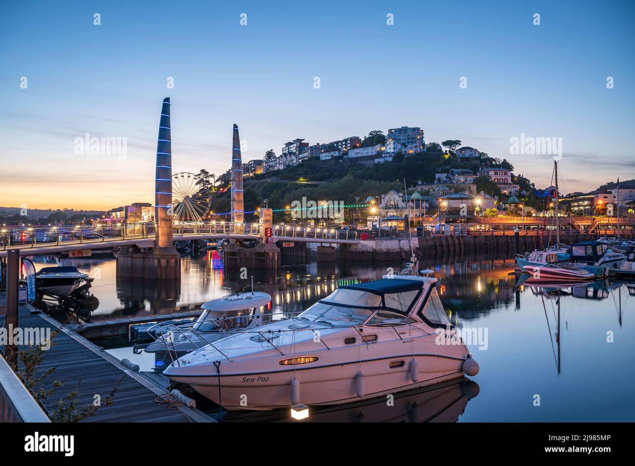 Torquay Harbour and Bridge at Twilight Stock Photo - Alamy