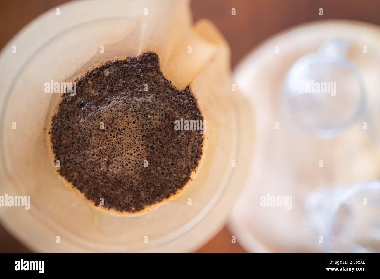 drip coffee. hot arabica coffee brew hand making process by professional,preparing for brewing drip coffee. Stock Photo