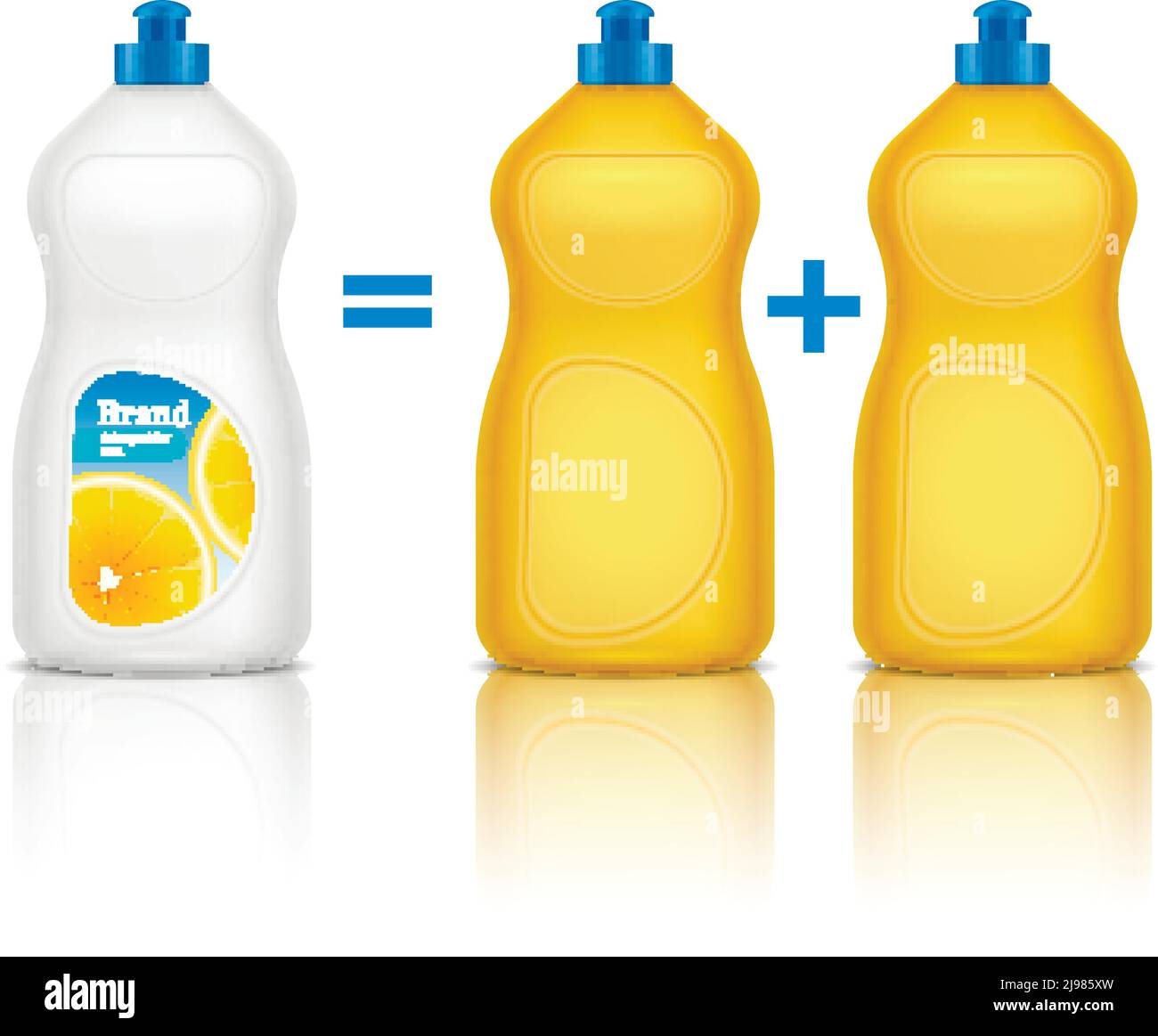 Detergent advertising realistic composition with promoting of new brand bottle compared to