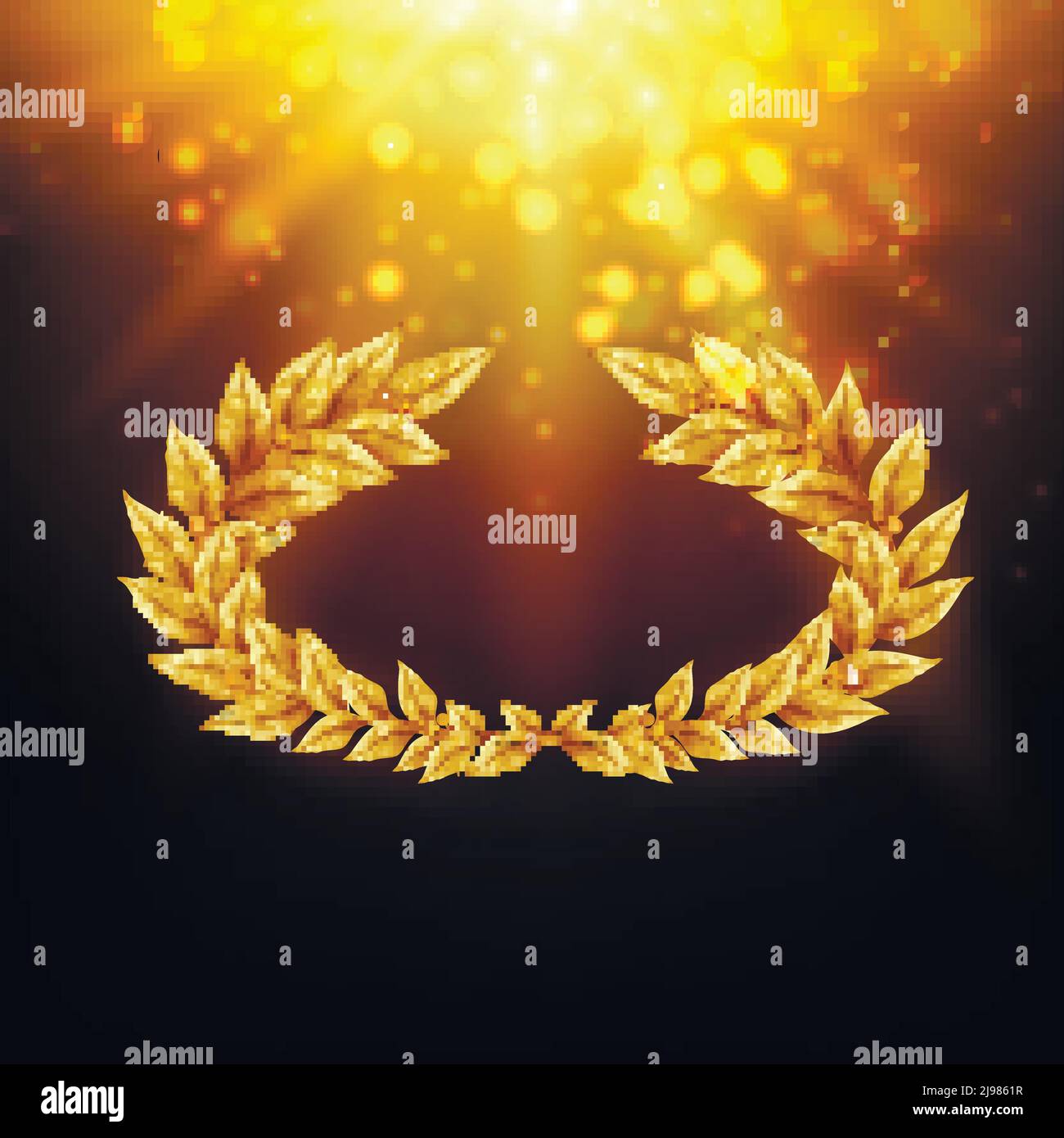 Shiny background with golden laurel wreath in in bright rays and glare ...