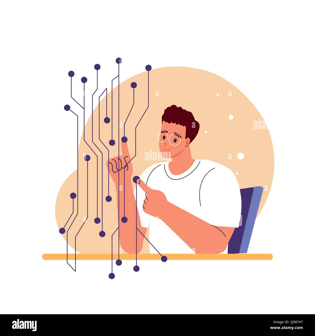 Man fixing technical equipment. Different mental mindset types. People with technical, logical thinking. Mind behaviour, mental perceiving, psychological concept. Flat vector isolated illustration. Stock Vector